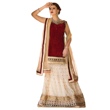 Triveni Magnificent Off White Colored Embroidered Net Lehenga Choli